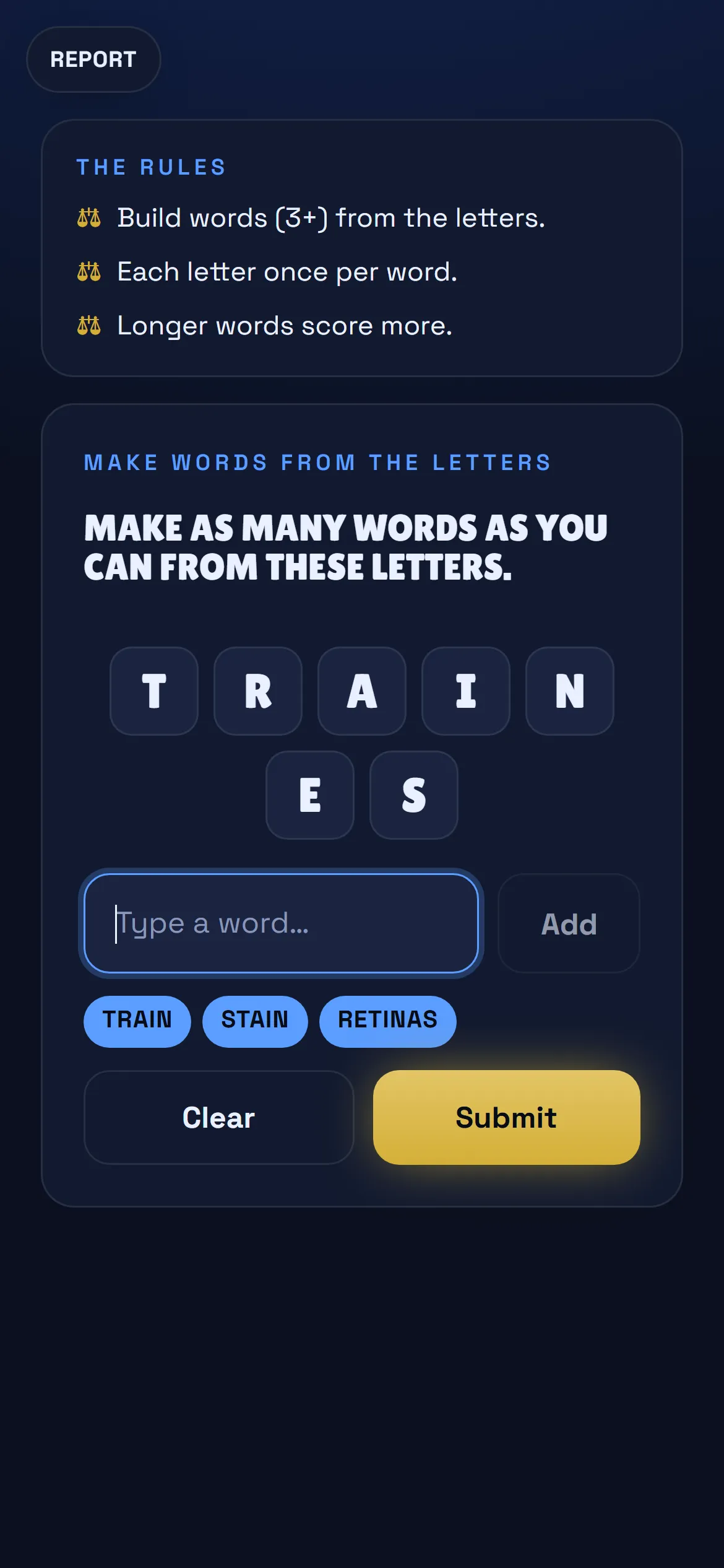 Anagram Race on a player's phone